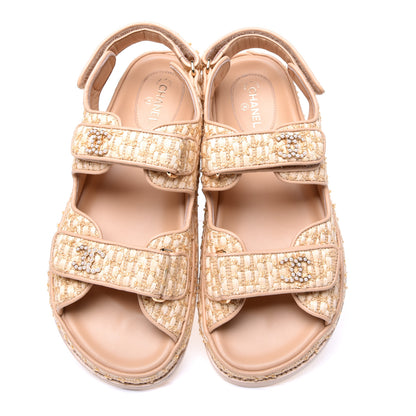 Chanel Braided Fabric Velcro Dad Sandals 38.5 Beige 5 of 11