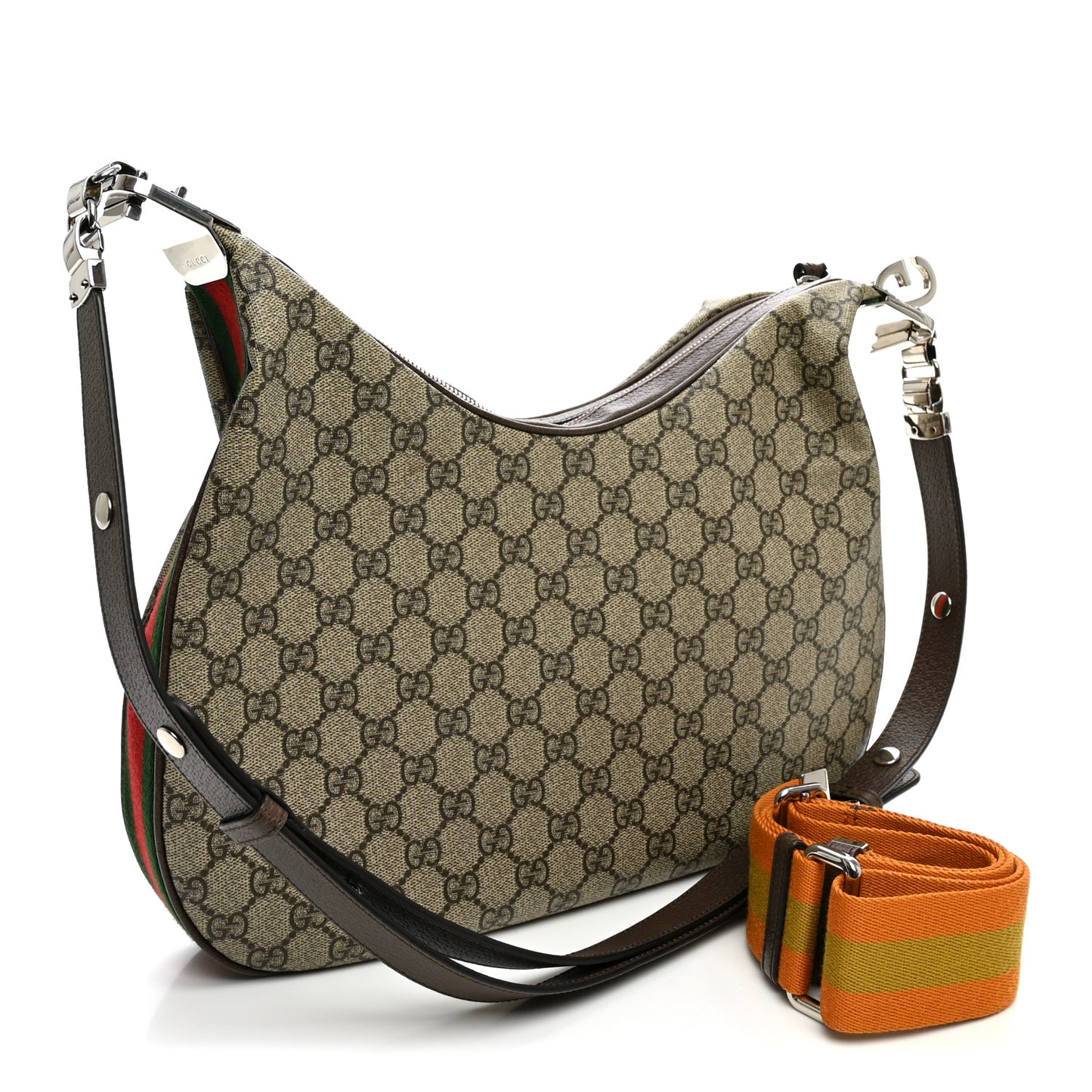 GG Supreme Monogram Textured Calfskin Web Large Attache Shoulder Bag Beige Ebony New Acero