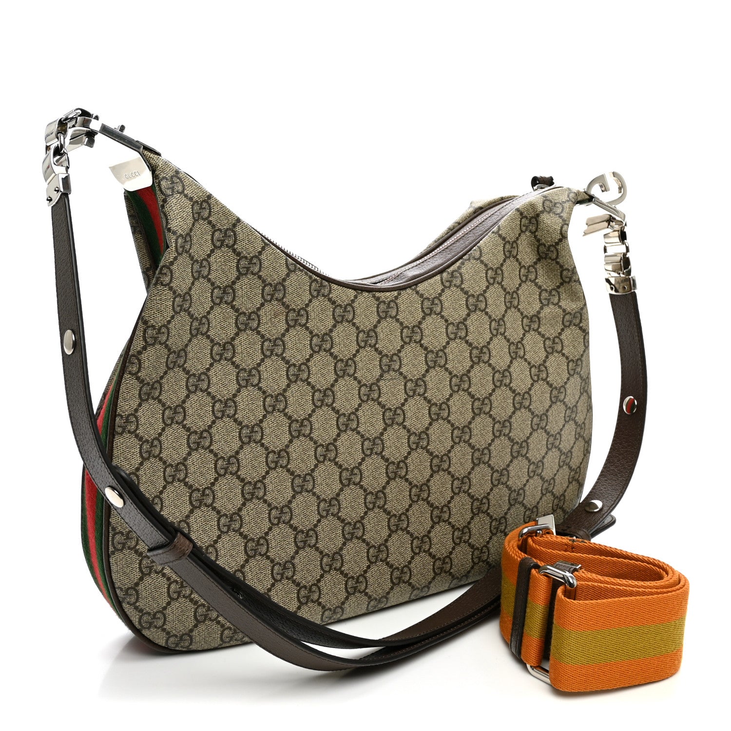 Gucci GG Supreme Monogram Textured Calfskin Web Large Attache Shoulder Bag Beige Ebony New Acero 3 of 11