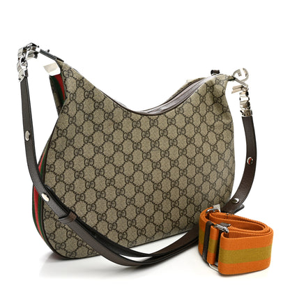 Gucci GG Supreme Monogram Textured Calfskin Web Large Attache Shoulder Bag Beige Ebony New Acero 3 of 11