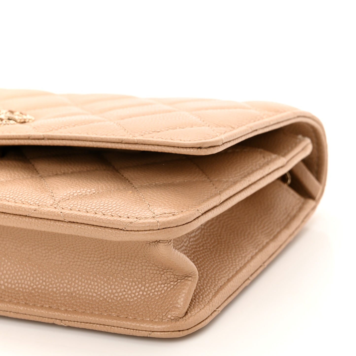 Caviar Quilted Crystal CC Wallet On Chain WOC Beige