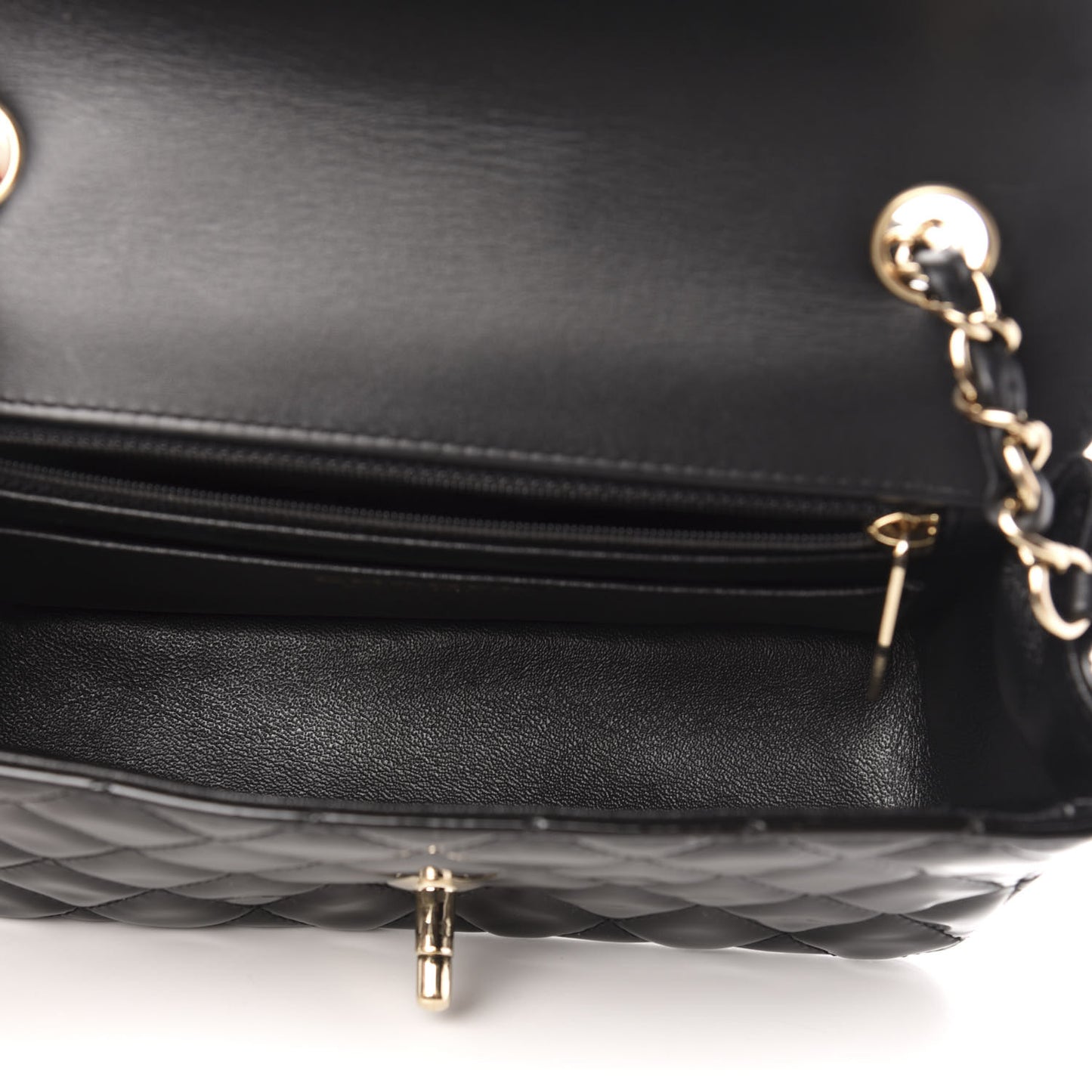 Patent Calfskin Quilted Mini Rectangular Flap Black