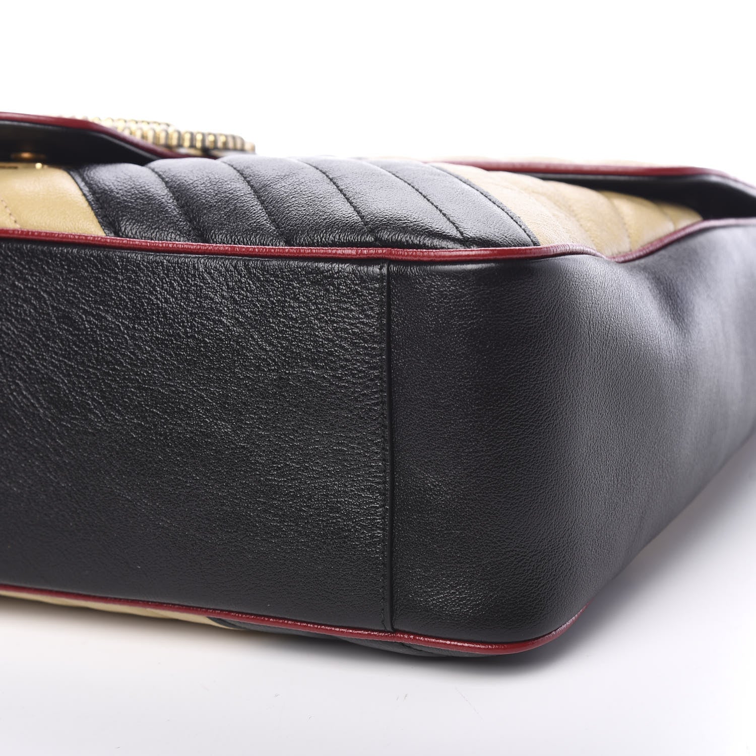Gucci Azalea Calfskin Matelasse Diagonal Patchwork Large Torchon GG Marmont Shoulder Bag Black Beige Romantic Cerise 5 of 9