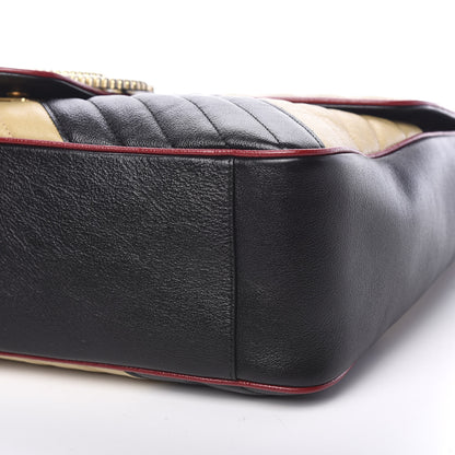 Gucci Azalea Calfskin Matelasse Diagonal Patchwork Large Torchon GG Marmont Shoulder Bag Black Beige Romantic Cerise 5 of 9