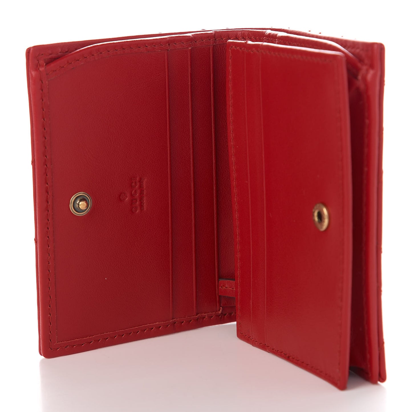 Calfskin Matelasse GG Marmont Card Case Wallet Hibiscus Red