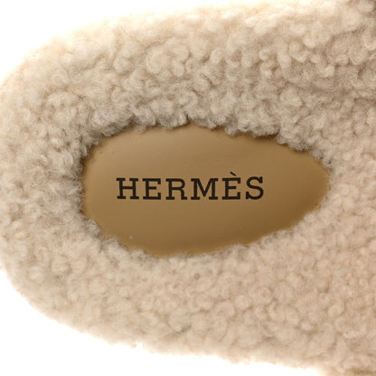 Hermes Suede Goatskin Woolskin Womens Chypre Sandals 38 Beige Albatre 8 of 9