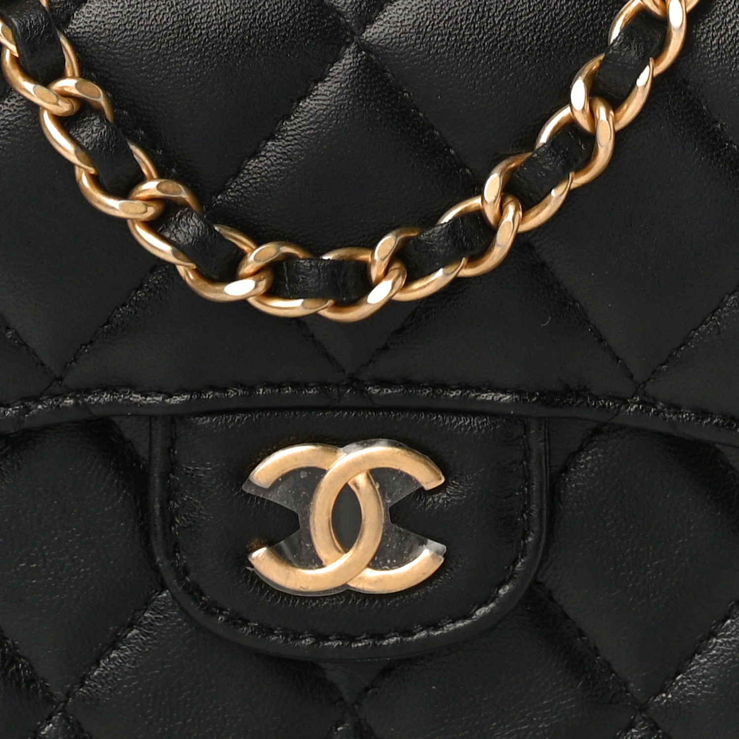 Chanel Lambskin Quilted Top Handle Flap Coin Purse With Chain Black 9 of 12