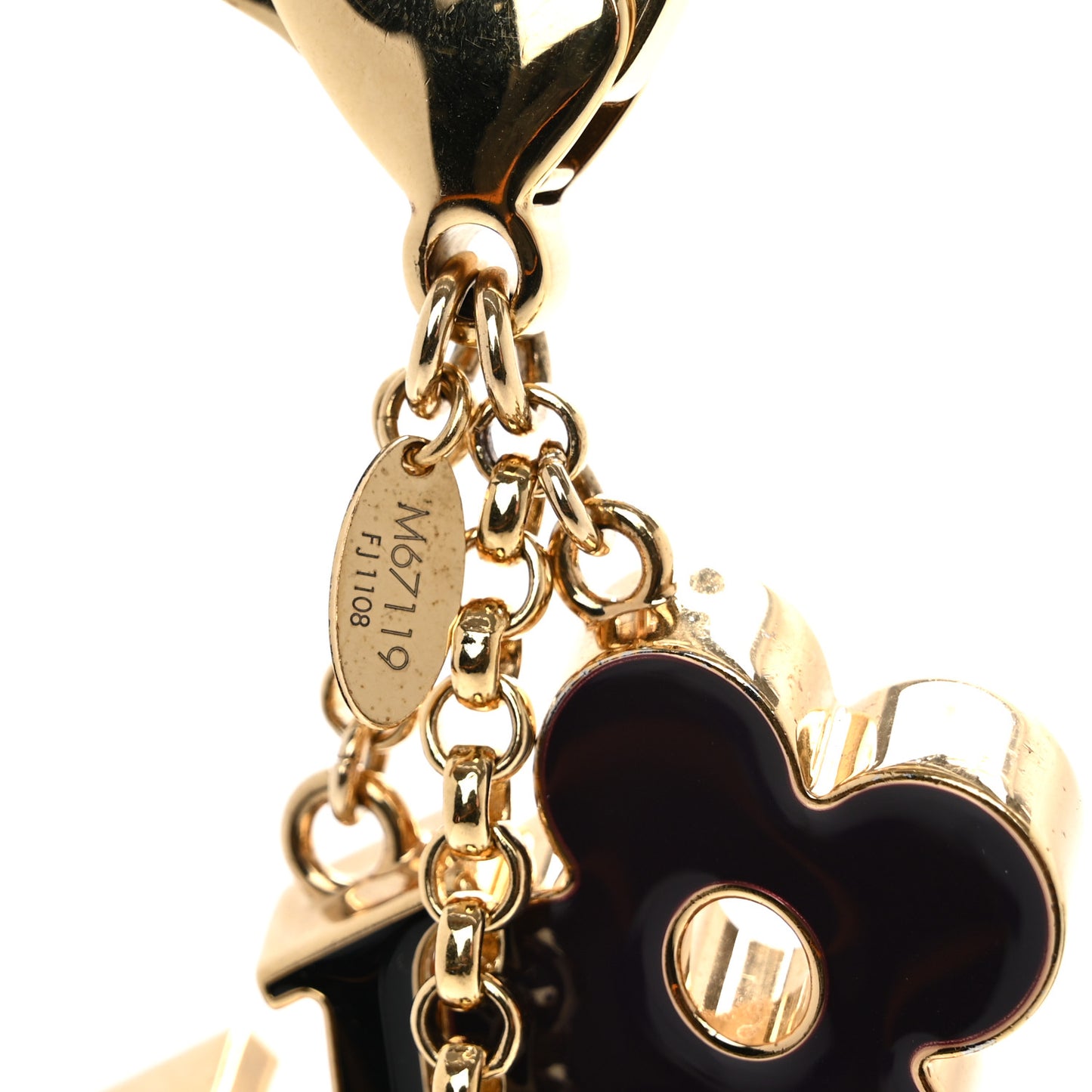 Metal Enamel Fleur De Monogram Bag Charm Dore
