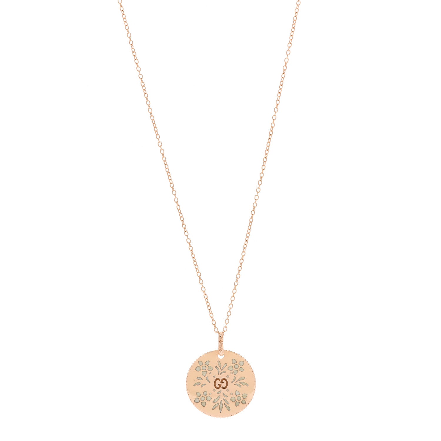 Gucci 18K Rose Gold Enamel Icon Blooms Necklace White 1 of 7