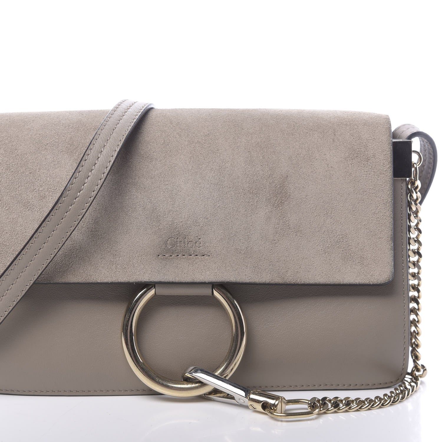 Chloe Suede Calfskin Small Faye Shoulder Bag Motty Grey 9 of 10