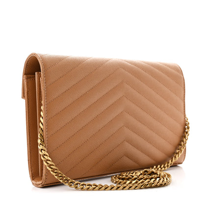 Saint Laurent Grain De Poudre Matelasse Chevron Monogram Chain Wallet Dune 2 of 11