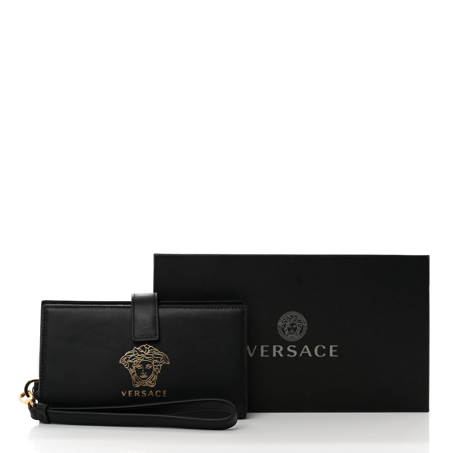 Vitello Medusa Iphone Wristlet Wallet Black