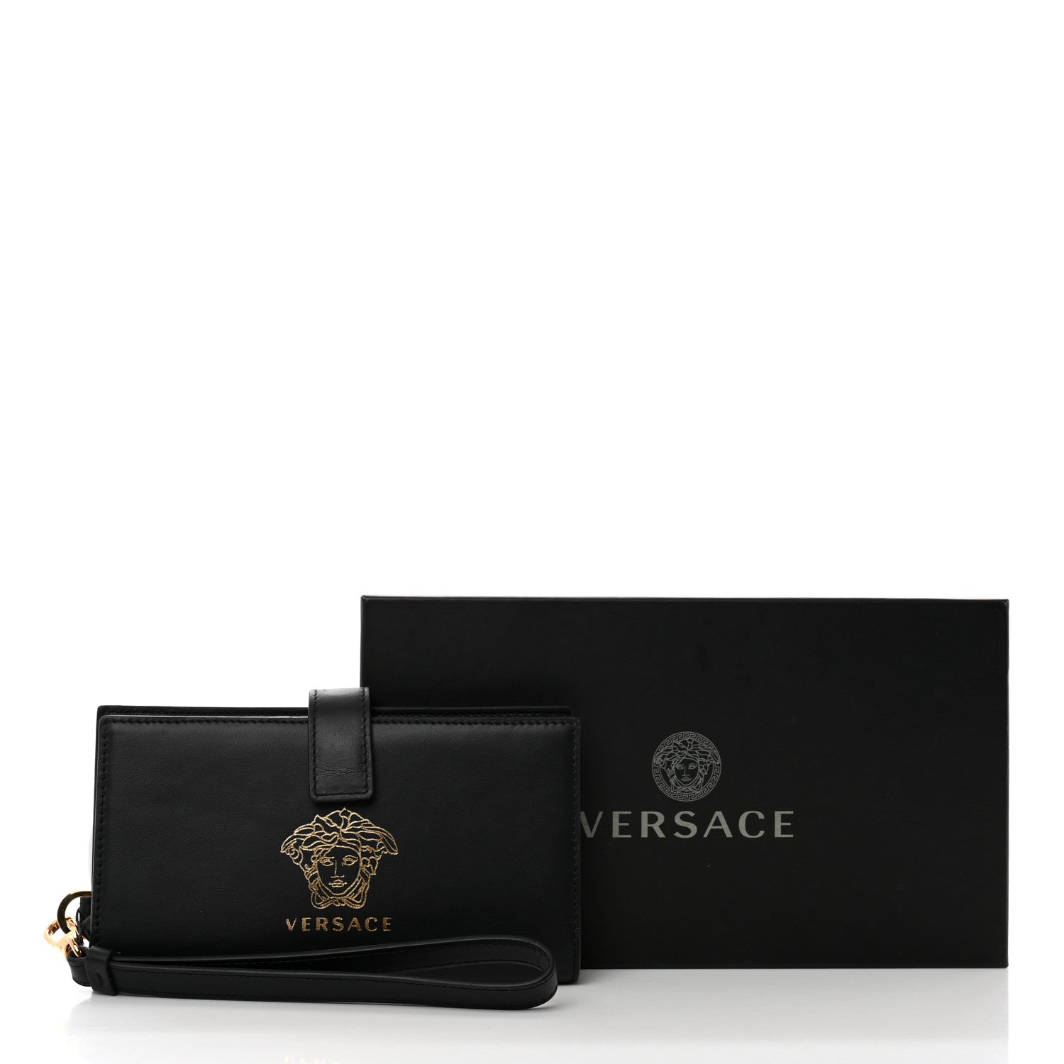 Versace Vitello Medusa Iphone Wristlet Wallet Black 9 of 9
