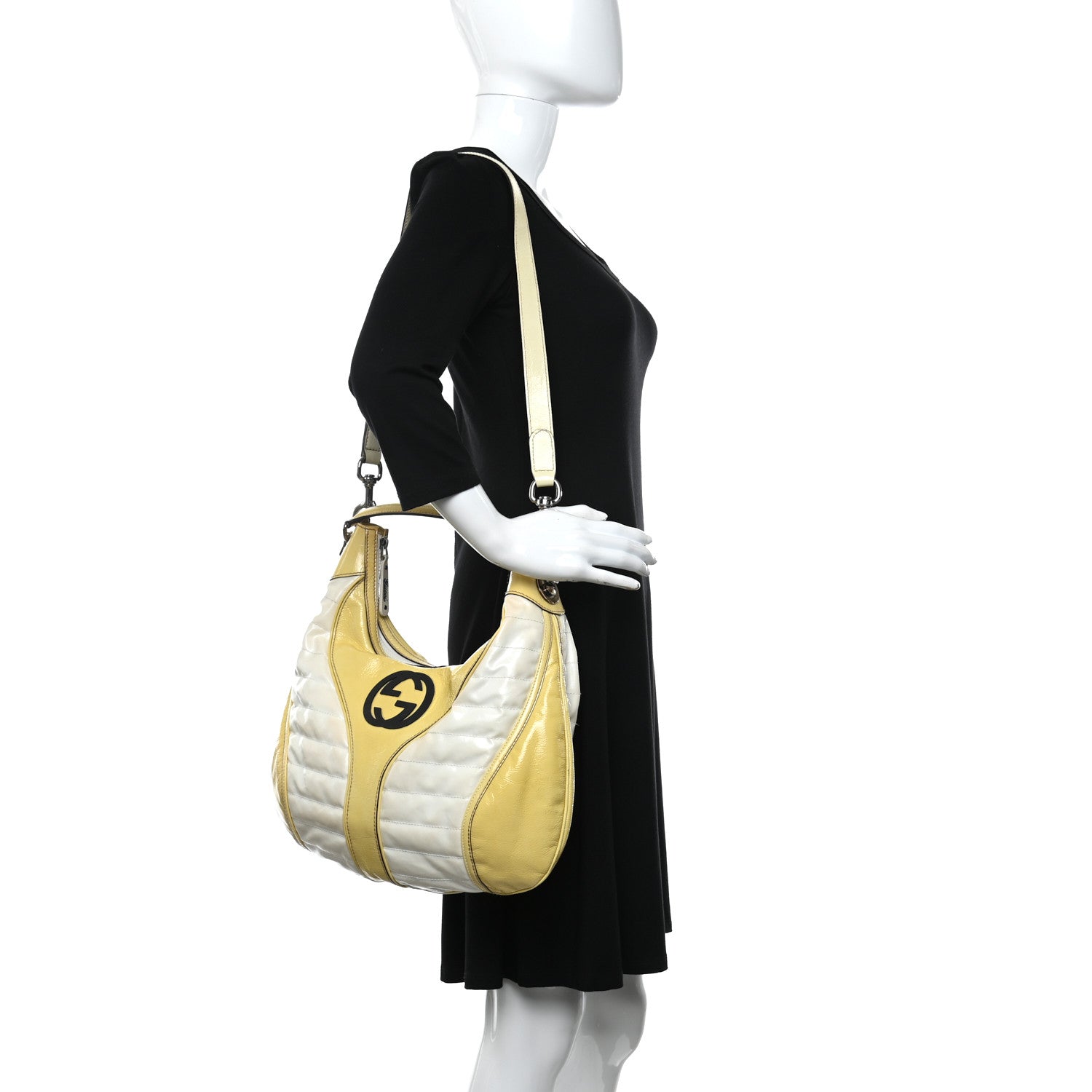Gucci Patent Calfskin Medium Snow Glam Hobo Yellow White 2 of 13
