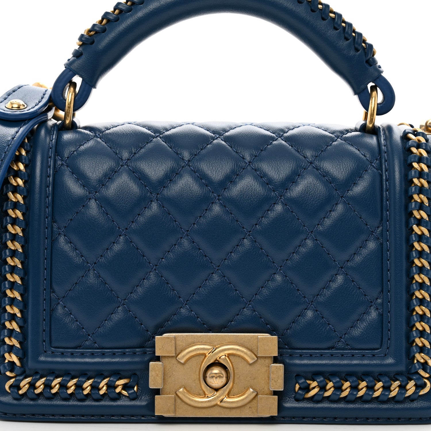 Chanel Lambskin Quilted Small Top Handle Boy Flap Navy 5 of 10