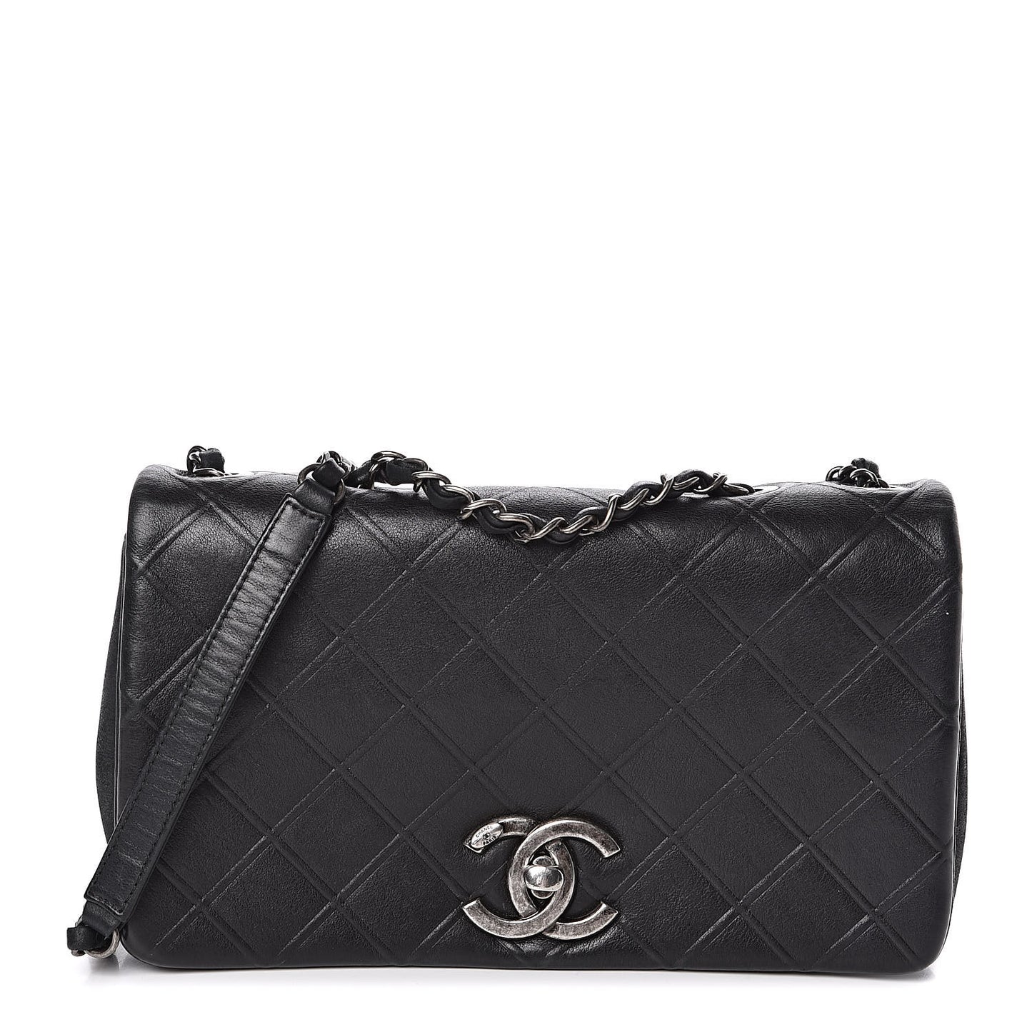 Calfskin Diamond Embossed New Chic Flap Black