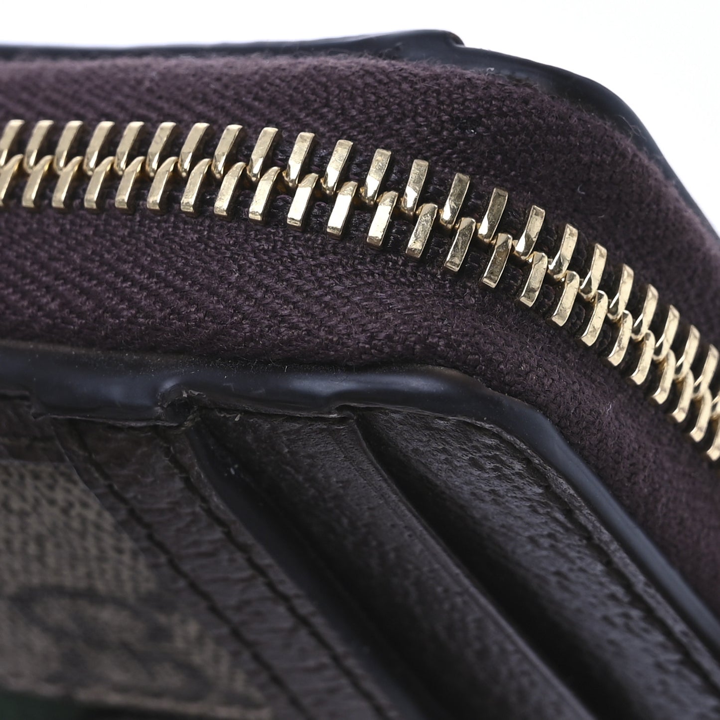 GG Supreme Monogram Textured Dollar Calfskin Web Ophidia Zip Around Card Case Wallet Beige Ebony New Acero