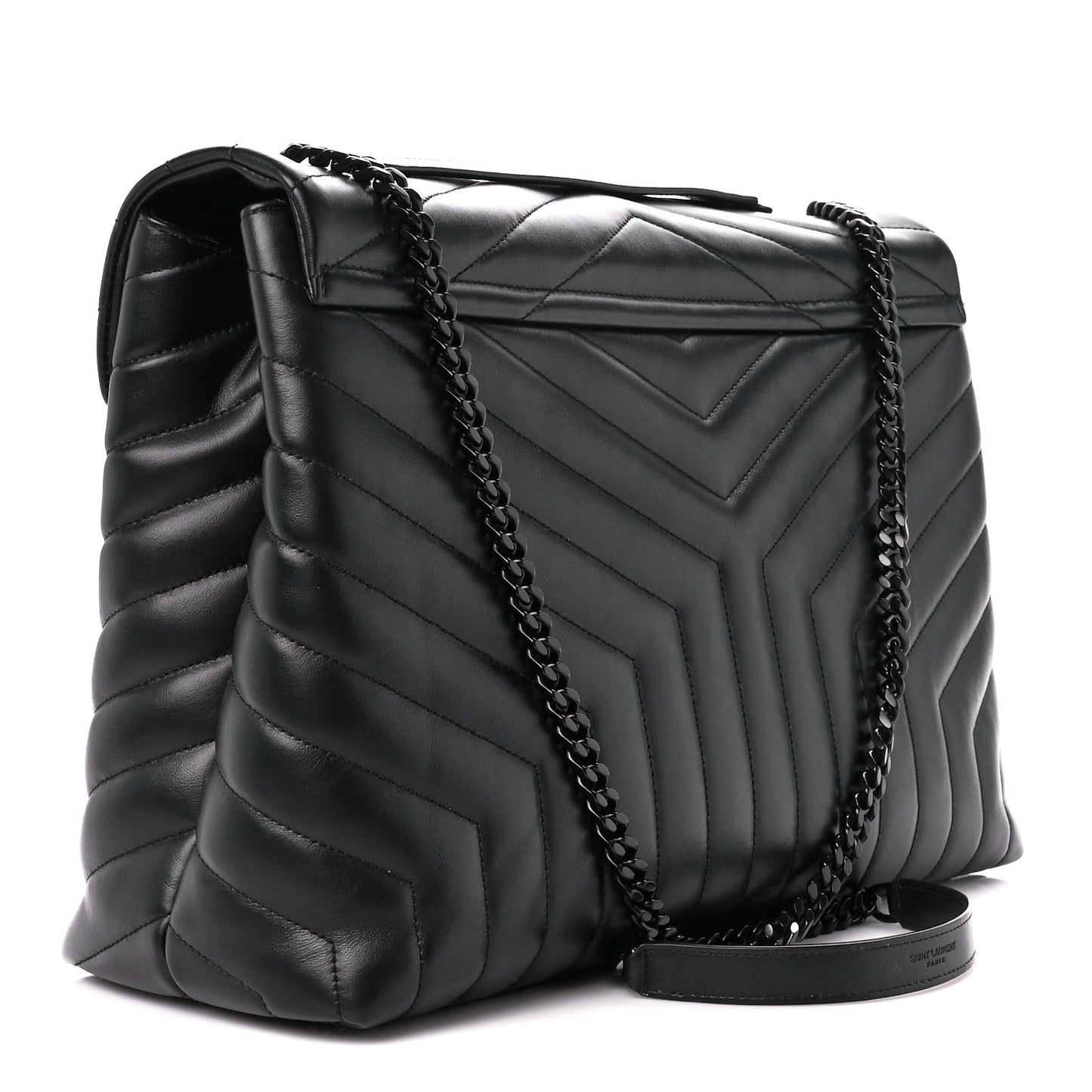 Calfskin Y Quilted Monogram Monochrome Large Loulou Chain Satchel Black