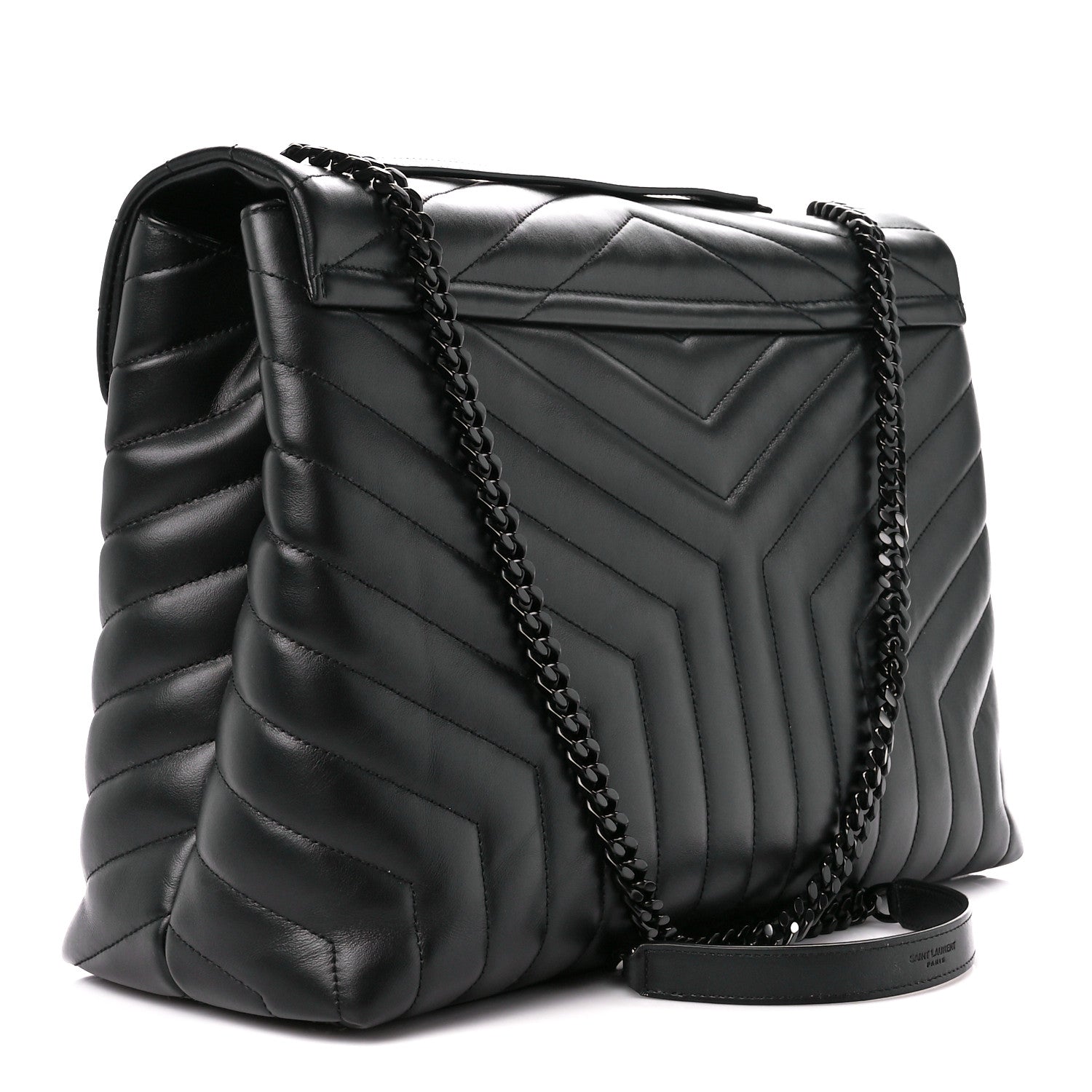 Saint Laurent Calfskin Y Quilted Monogram Monochrome Large Loulou Chain Satchel Black 3 of 12