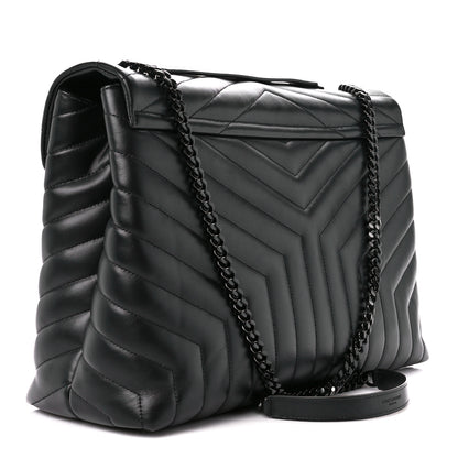 Saint Laurent Calfskin Y Quilted Monogram Monochrome Large Loulou Chain Satchel Black 3 of 12