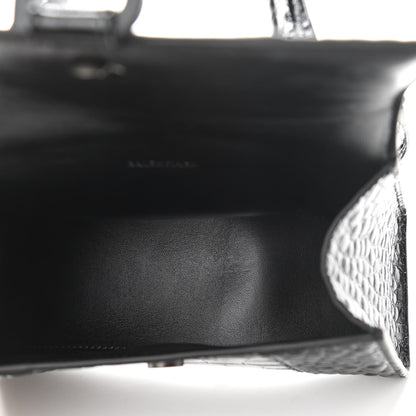 Balenciaga Shiny Calfskin Monochrome Crocodile Embossed Hourglass Top Handle Bag XS Black 5 of 12