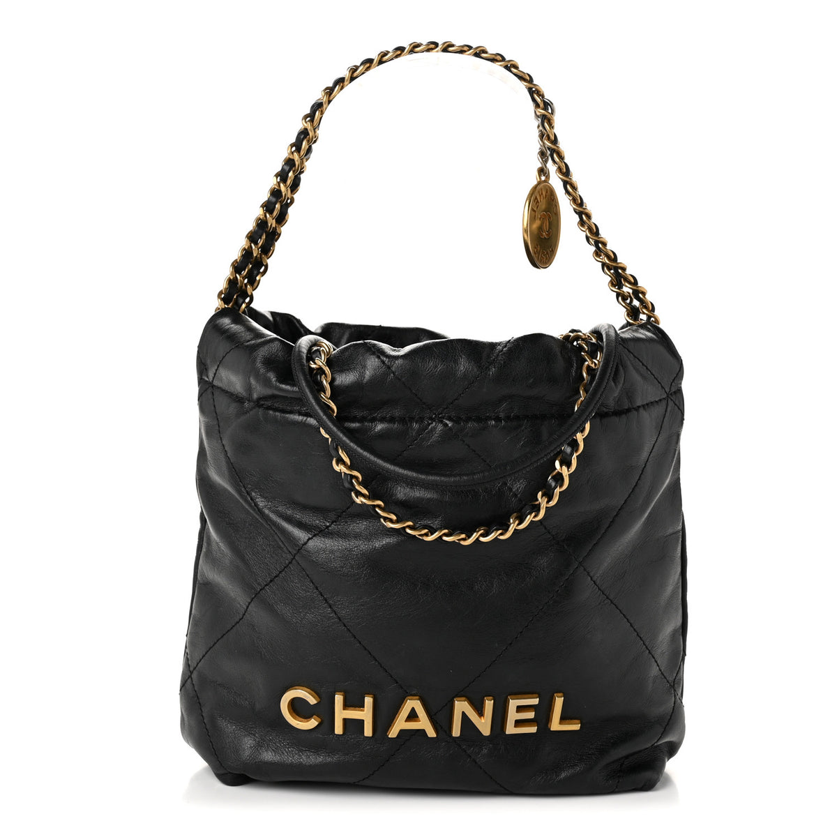 Shiny Calfskin Quilted Mini Chanel 22 Black