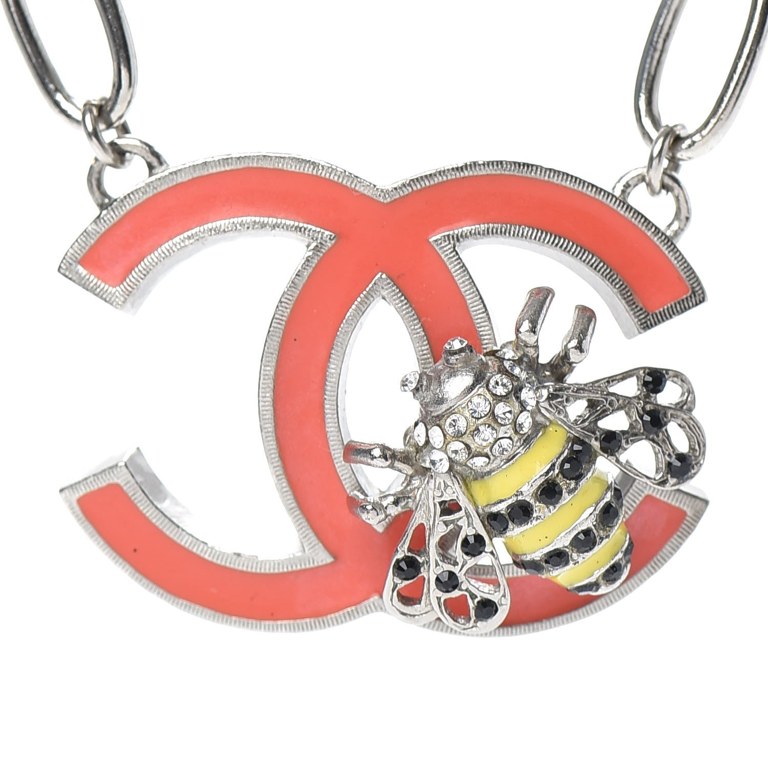 Chanel Crystal Bee Pendant Necklace Silver Multicolor 4 of 6