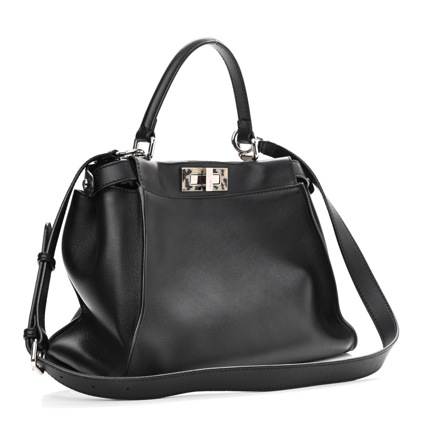Vitello Dolce Shiny Nappa Plexglass Granite Medium Peekaboo Iconic Satchel Black