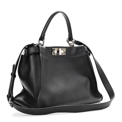 Fendi Vitello Dolce Shiny Nappa Plexglass Granite Medium Peekaboo Iconic Satchel Black 3 of 11