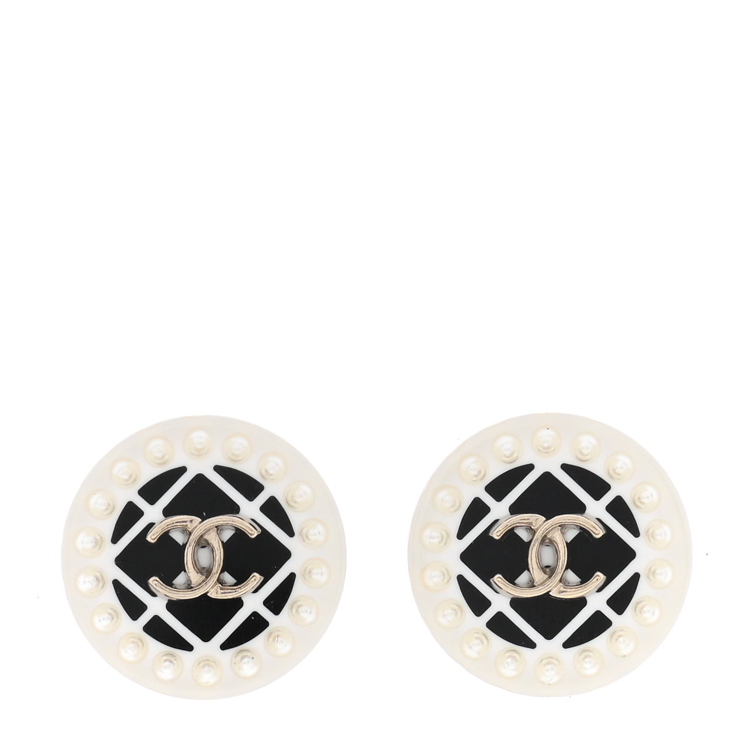Resin Pearl CC Earrings White Black