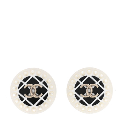 Chanel Resin Pearl CC Earrings White Black 1 of 5