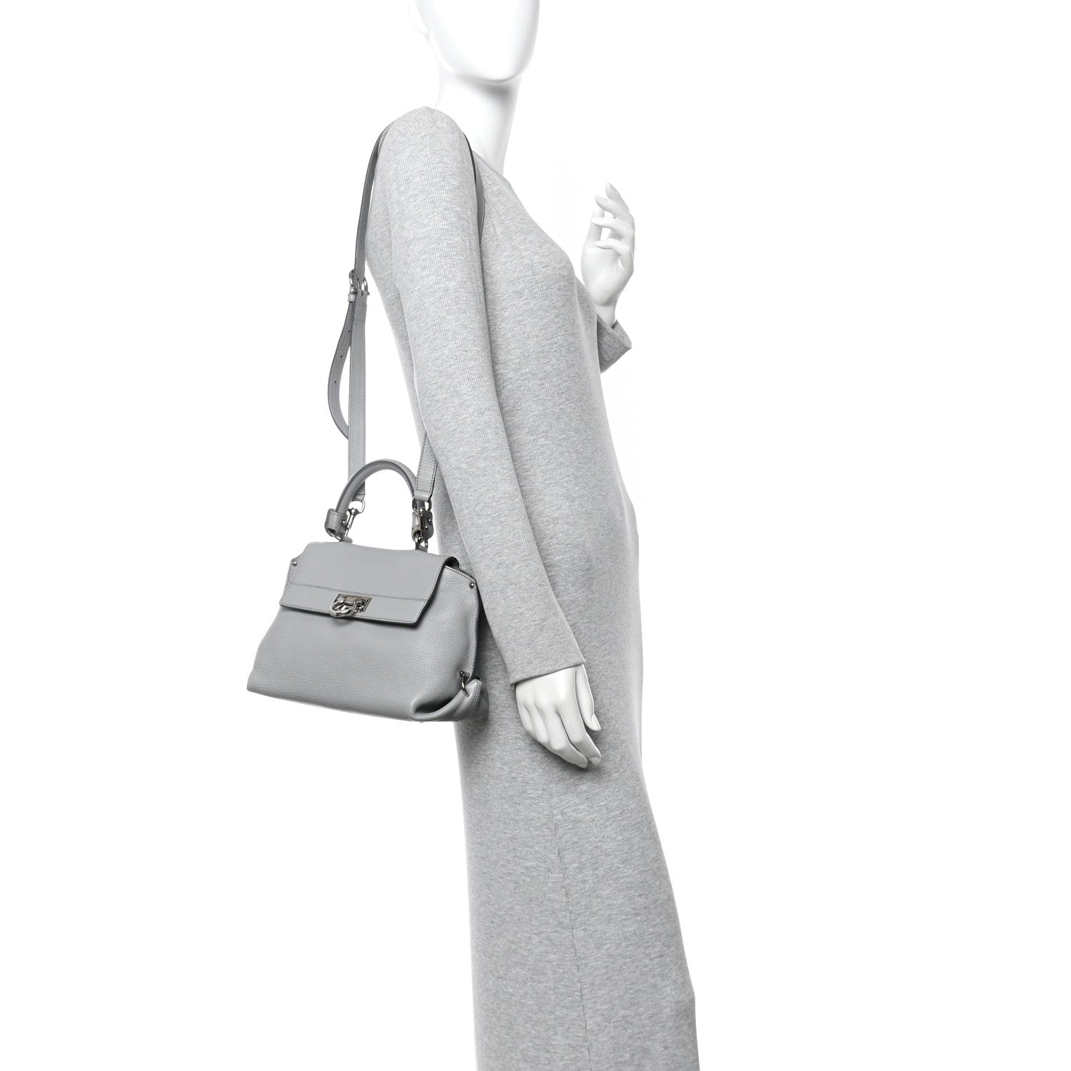 Salvatore Ferragamo Grained Calfskin Sofia Satchel Grey 1830619