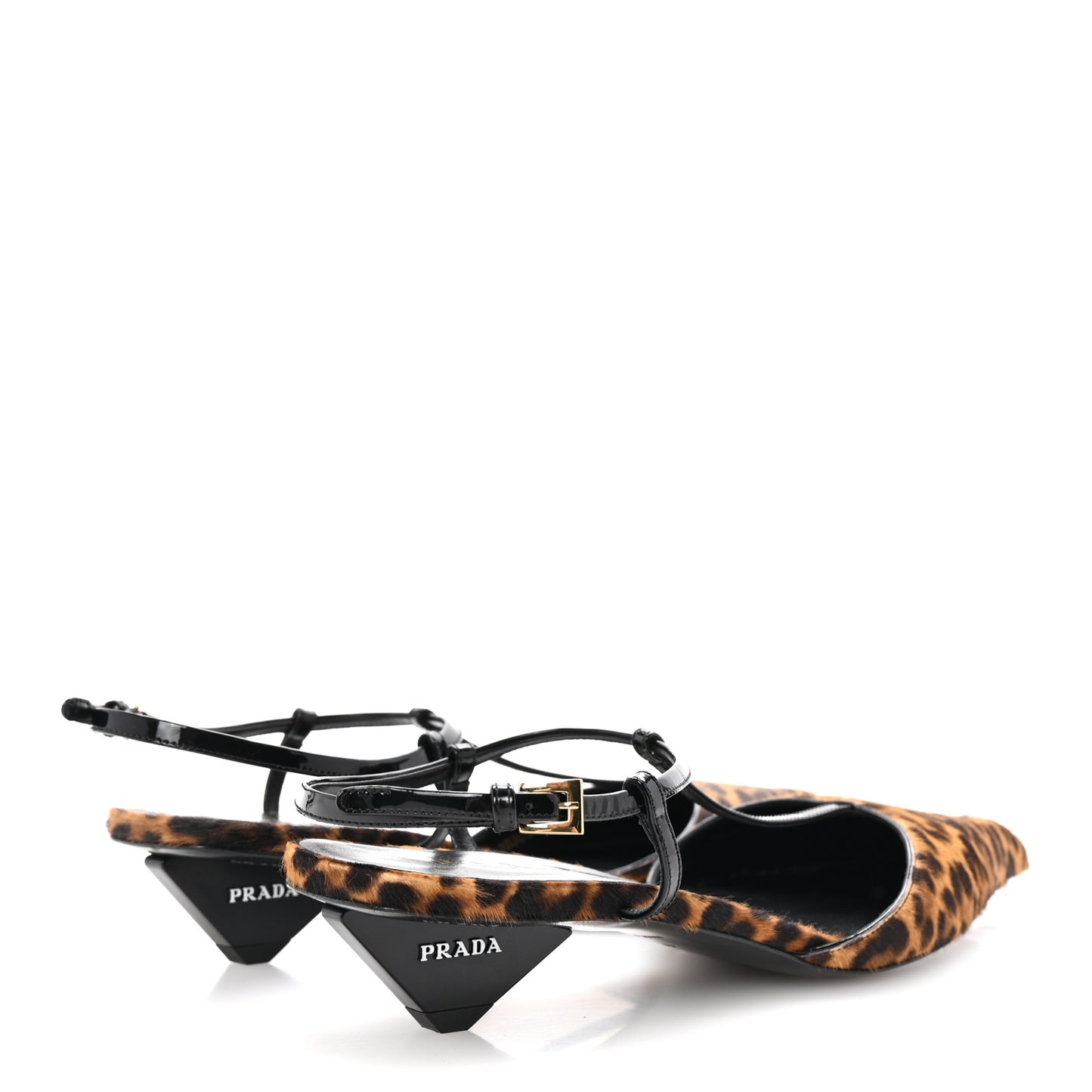 Calf Hair Leopard Print Logo Pointed Toe Slingback 40 Miele