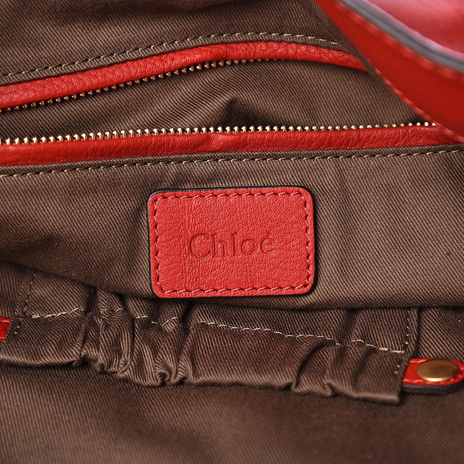 Chloe Calfskin Marcie Size Zip Satchel Plaid Red 5 of 9