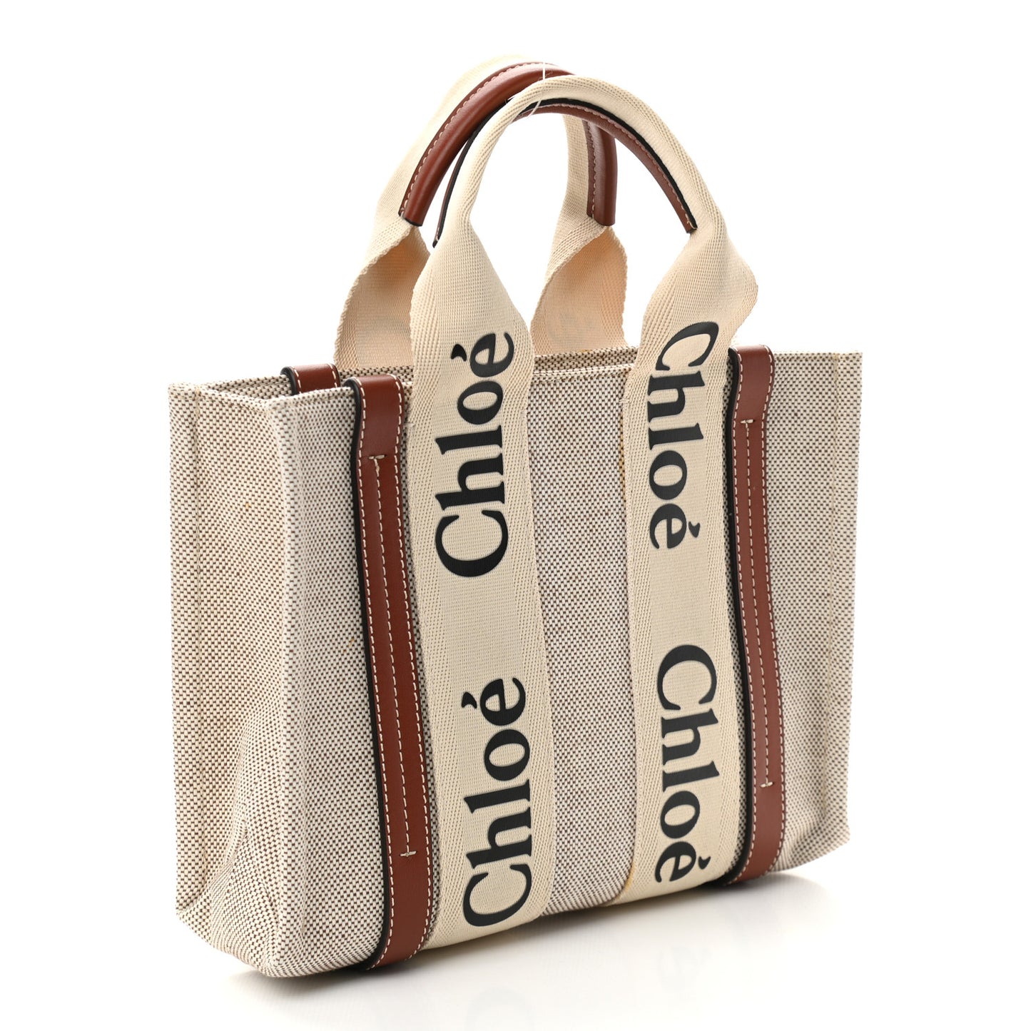 Cotton Calfskin Small Woody Ribbon Tote White Brown