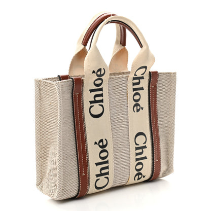 Chloe Cotton Calfskin Small Woody Ribbon Tote White Brown 3 of 12