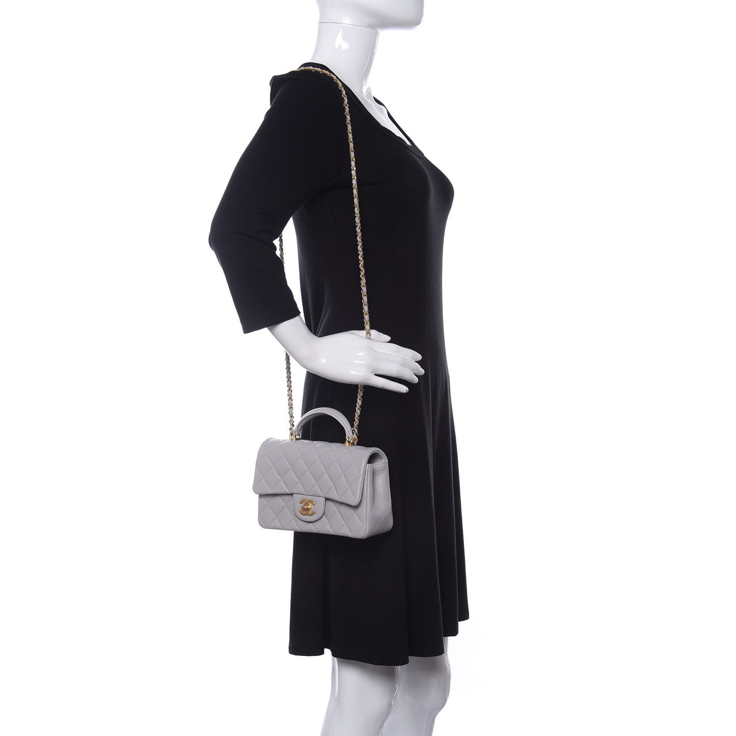 Lambskin Quilted Mini Top Handle Rectangular Flap Grey
