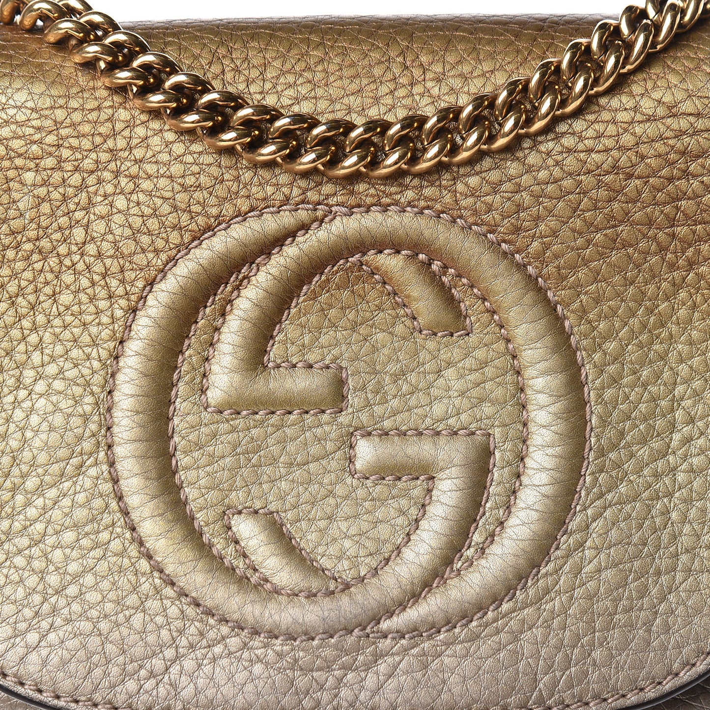 Metallic Pebbled Calfskin Small Soho Flap Crossbody Gold Ombre