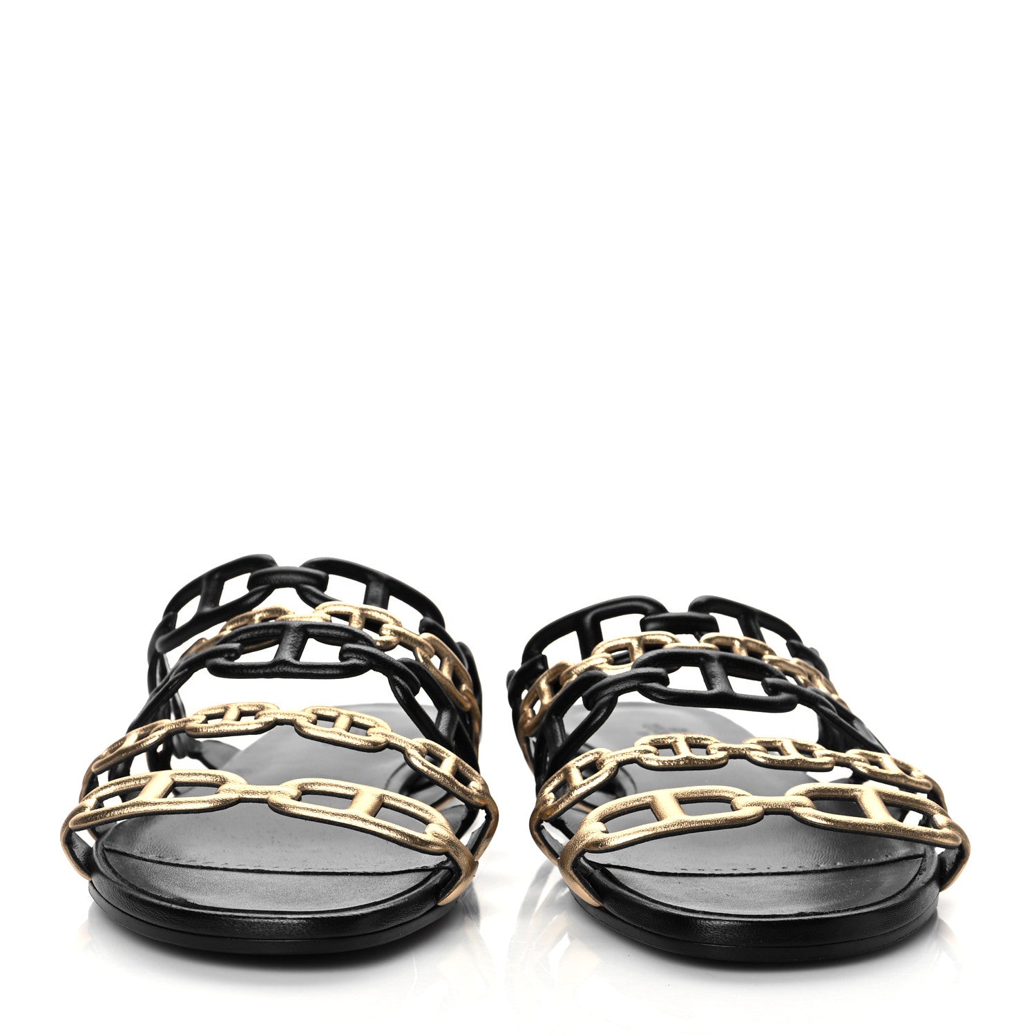 Hermes Metallic Nappa Suede Chaine d'Ancre Sandals 38 Black Champagne 2 of 8