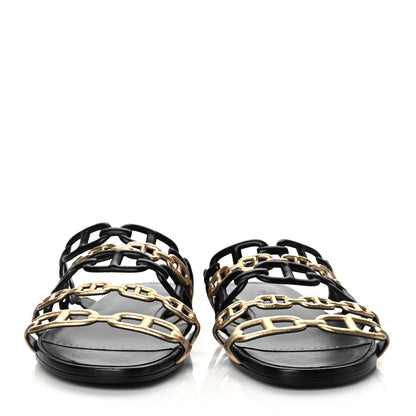 Hermes Metallic Nappa Suede Chaine d'Ancre Sandals 38 Black Champagne 2 of 8