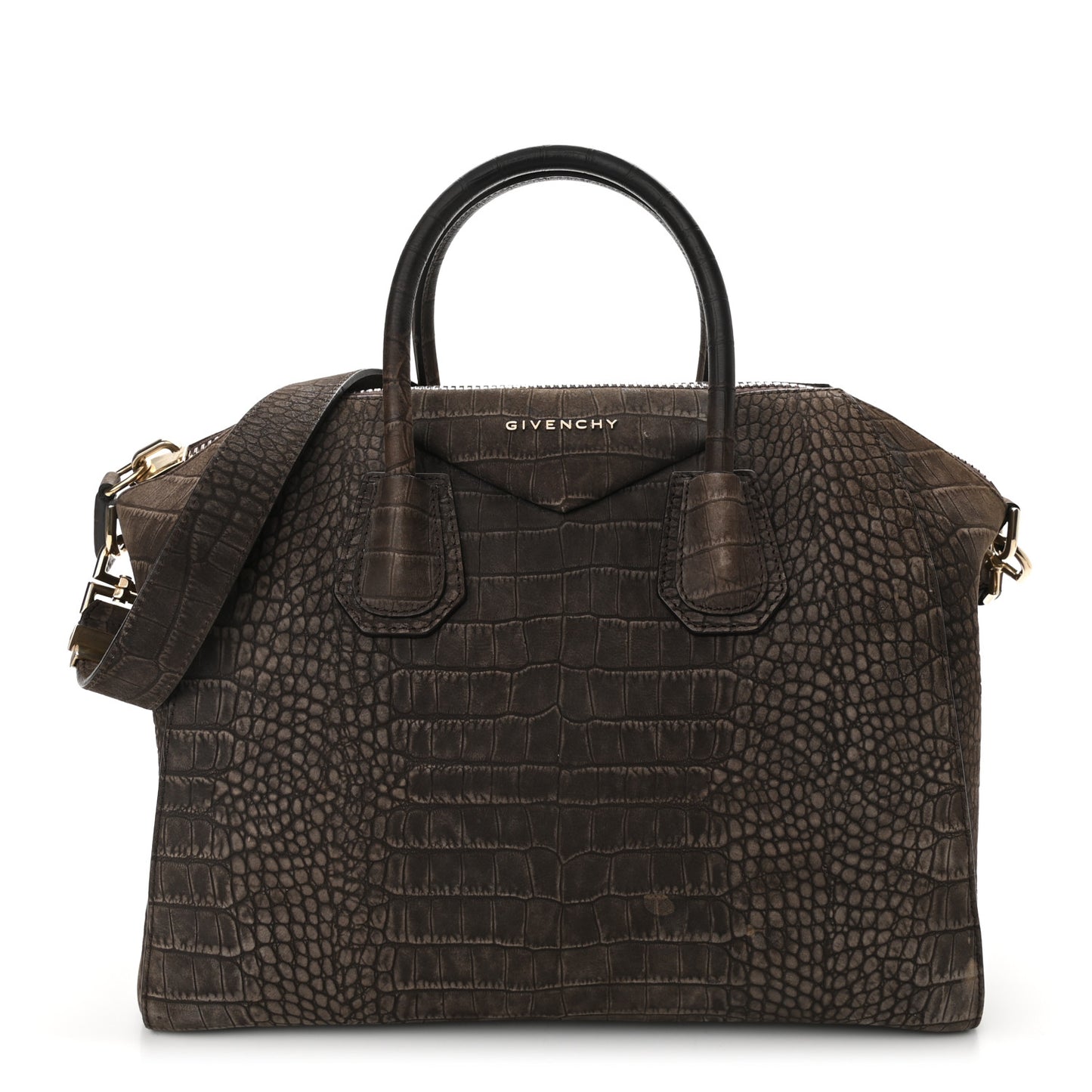 Nubuck Crocodile Embossed Medium Antigona Brown