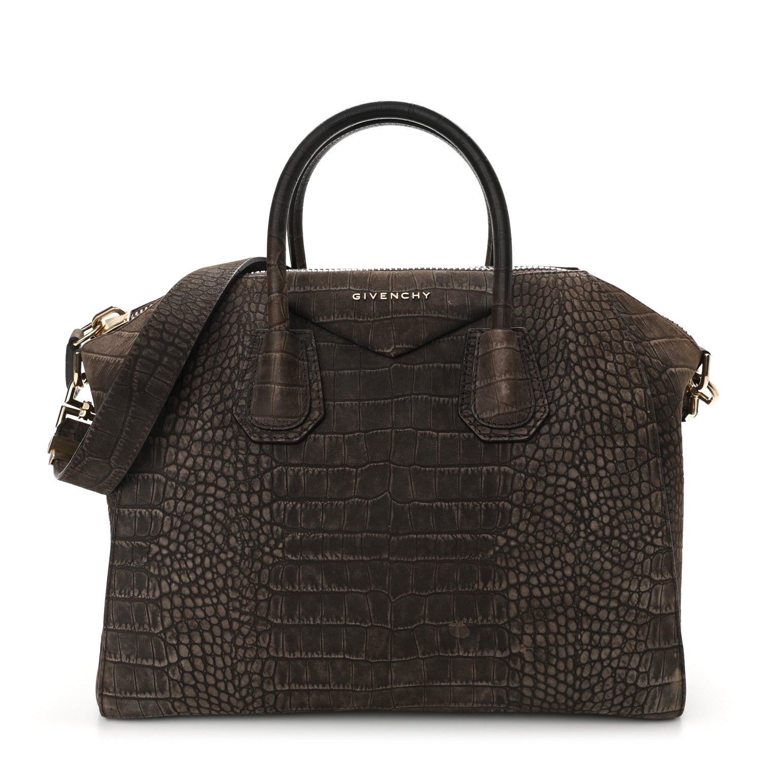 Givenchy Nubuck Crocodile Embossed Medium Antigona Brown 1 of 13