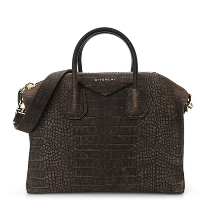 Givenchy Nubuck Crocodile Embossed Medium Antigona Brown 1 of 13