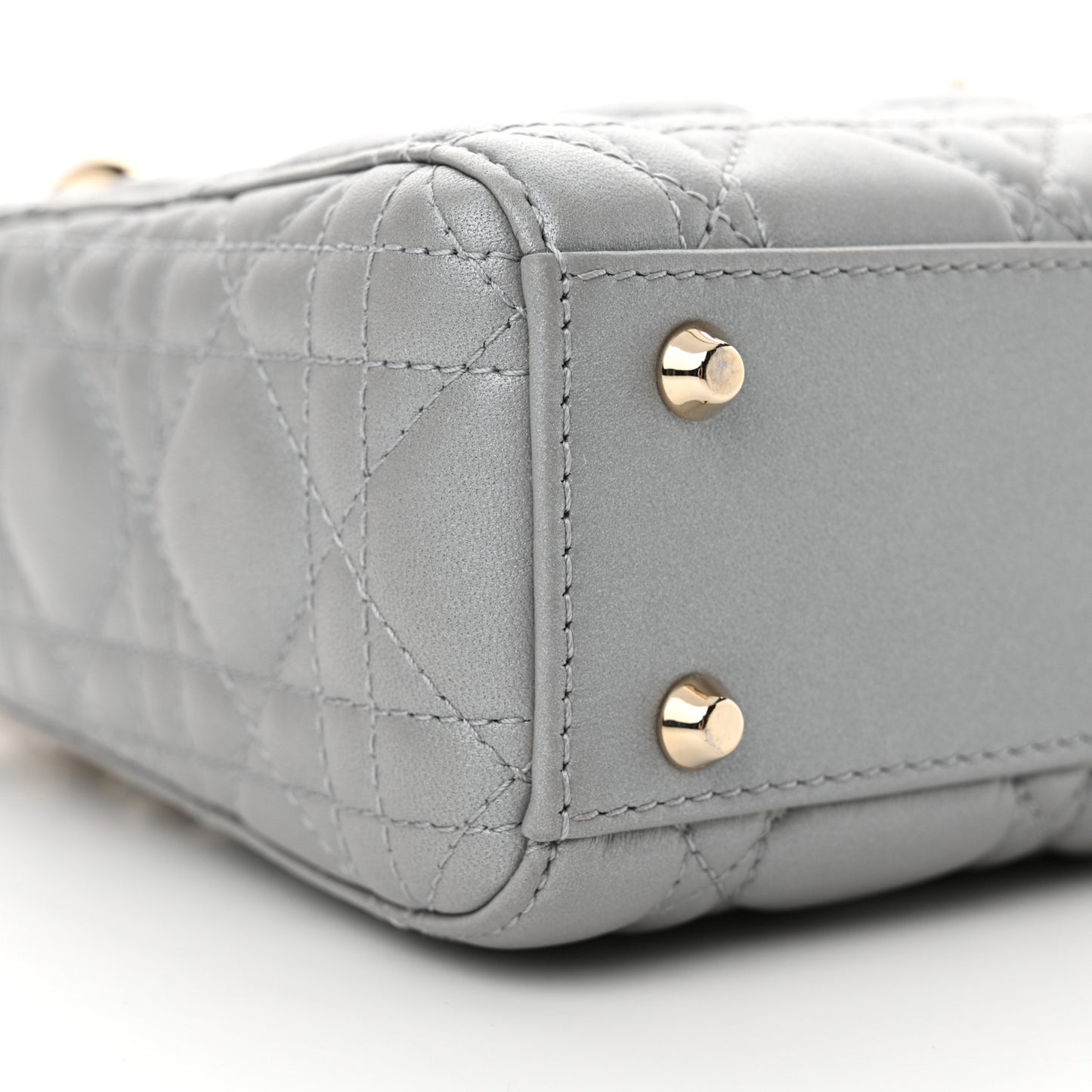 Metallic Lambskin Cannage Mini Lady Dior Grey