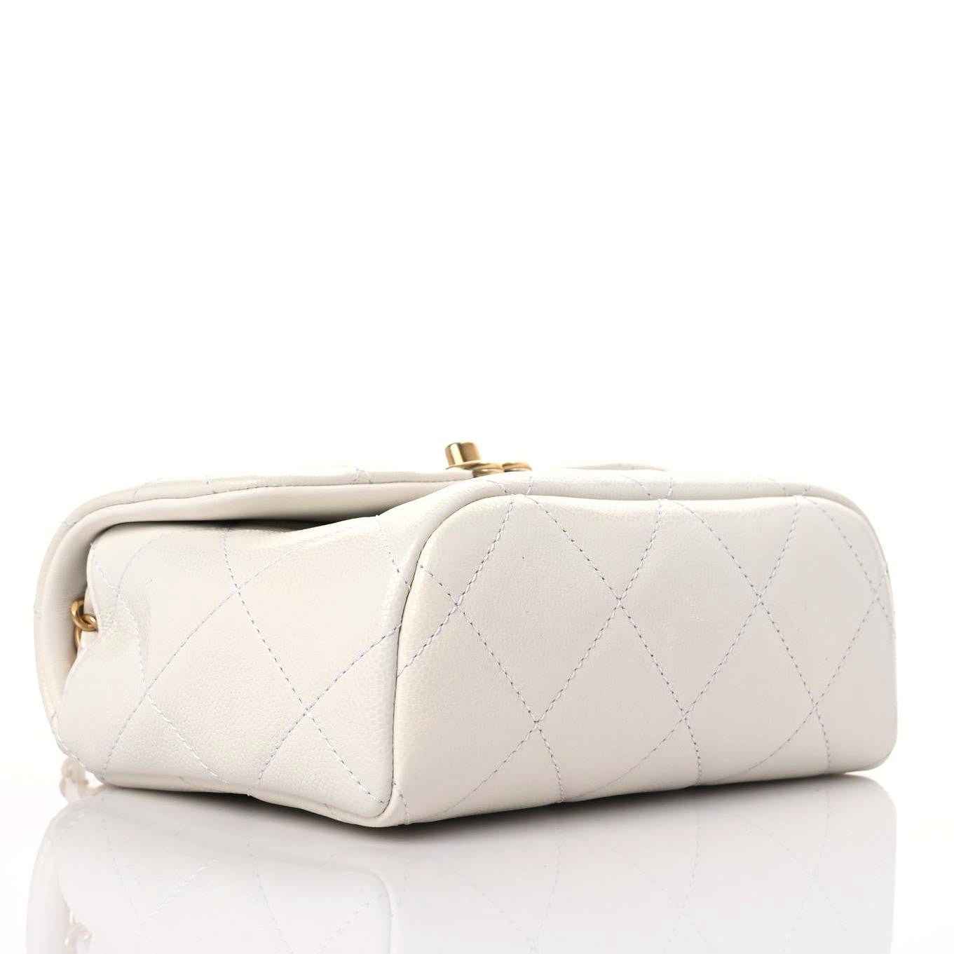 Shiny Caviar Quilted Mini Flap White