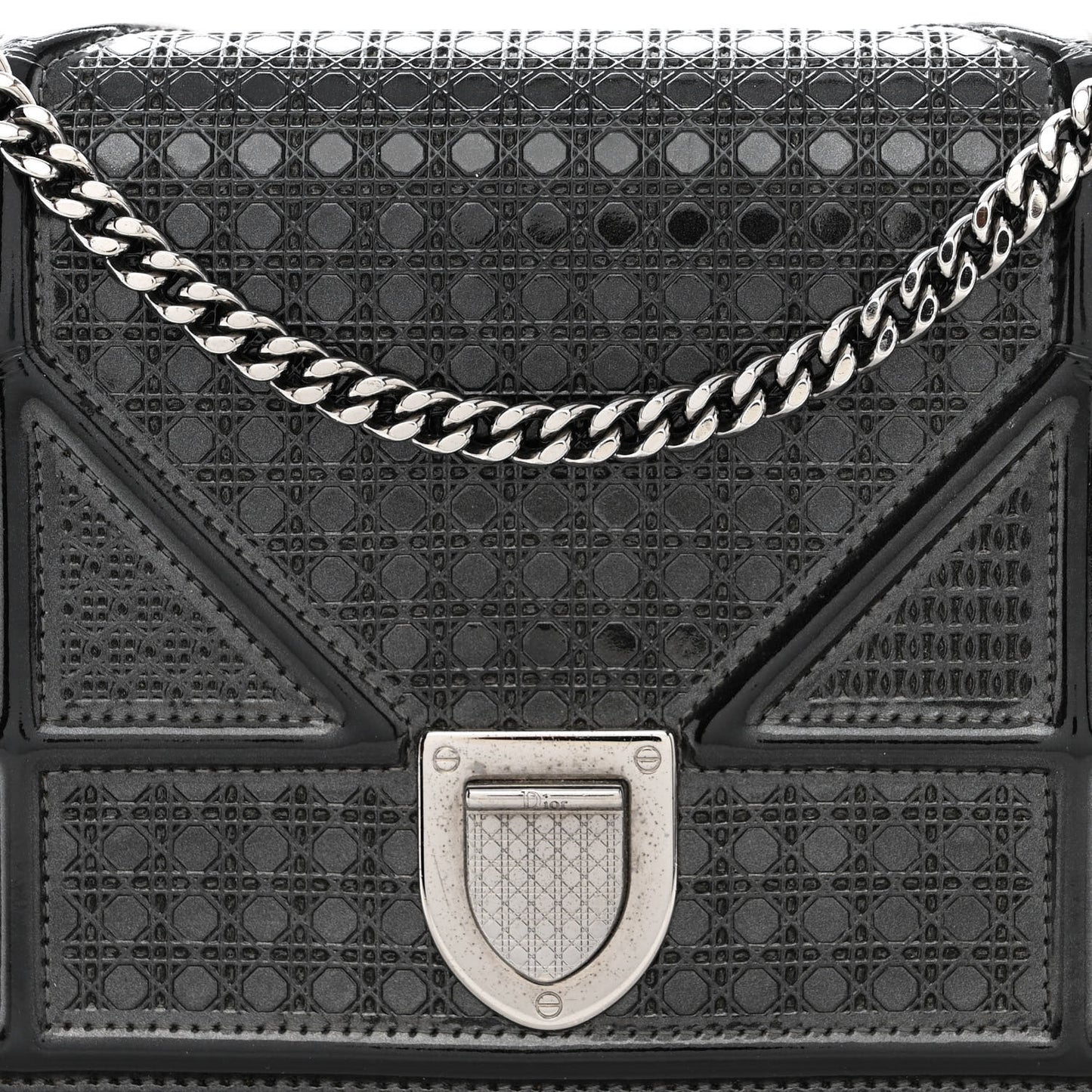 Metallic Patent Micro-Cannage Diorama Wallet on Chain Pouch Onyx Black