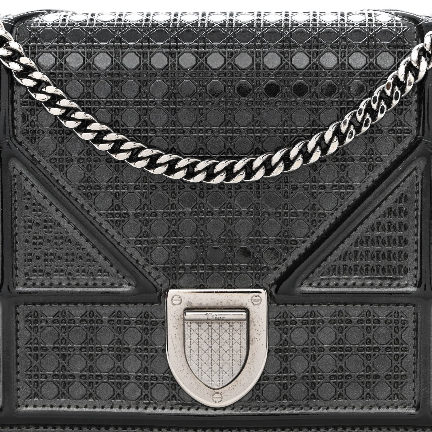 Christian Dior Metallic Patent Micro-Cannage Diorama Wallet on Chain Pouch Onyx Black 9 of 13