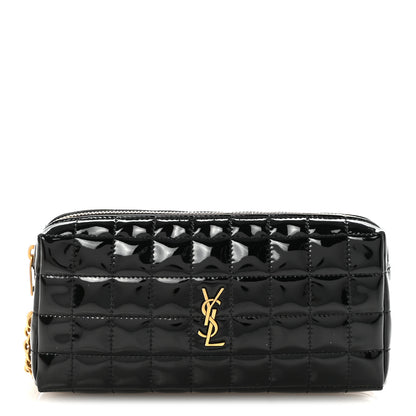 Saint Laurent Patent Calfskin Carre Quilted Cassandre Pouch On Chain Black 1 of 8