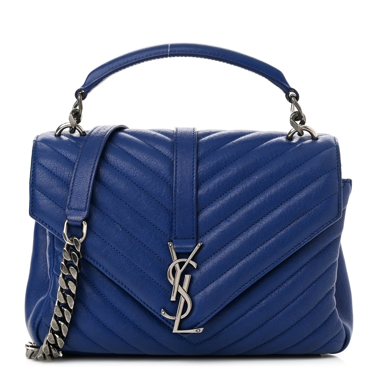Sheepskin Matelasse Chevron Monogram Medium College Bag Royal Blue
