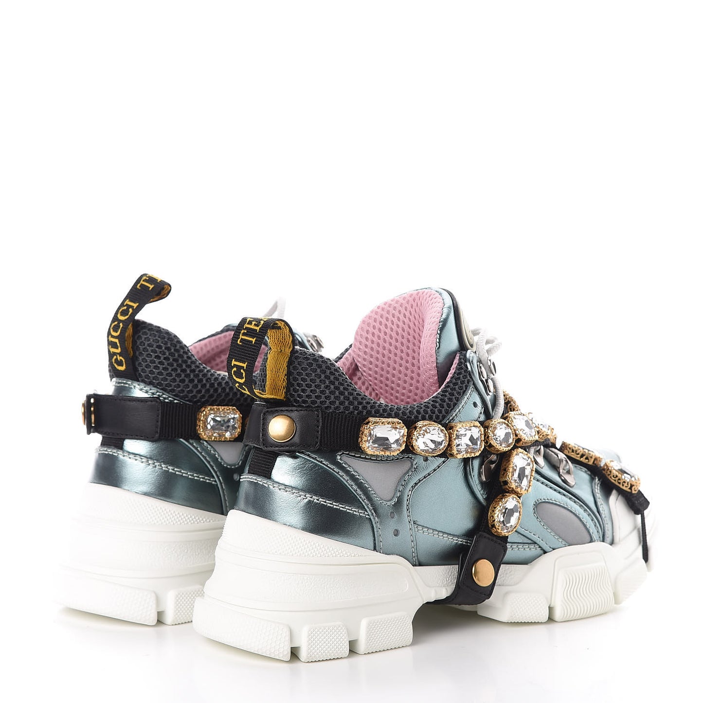 X SEGA Metallic Calfskin Removable Crystals Womens Flashtrek Sneakers 36.5 Lago Loess Silver